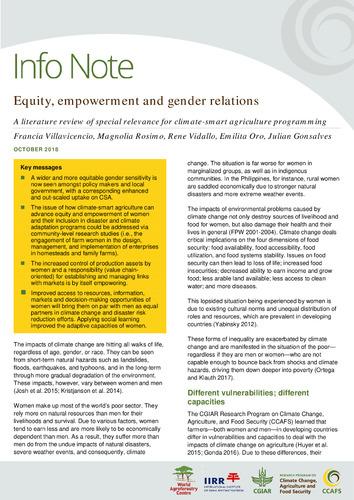 Equity, empowerment and gender relations: A literature review of special relevance for climate-smart agriculture programming