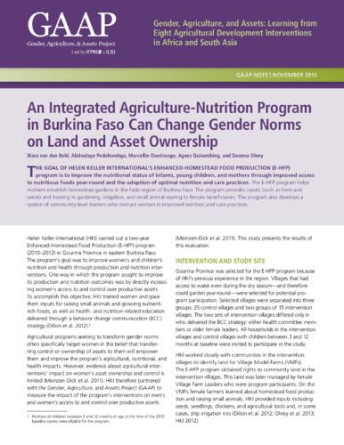 An integrated agriculture-nutrition program in Burkina Faso can change gender norms on land and asset ownership