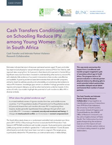 Cash transfers conditional on schooling reduce IPV among young women in South Africa