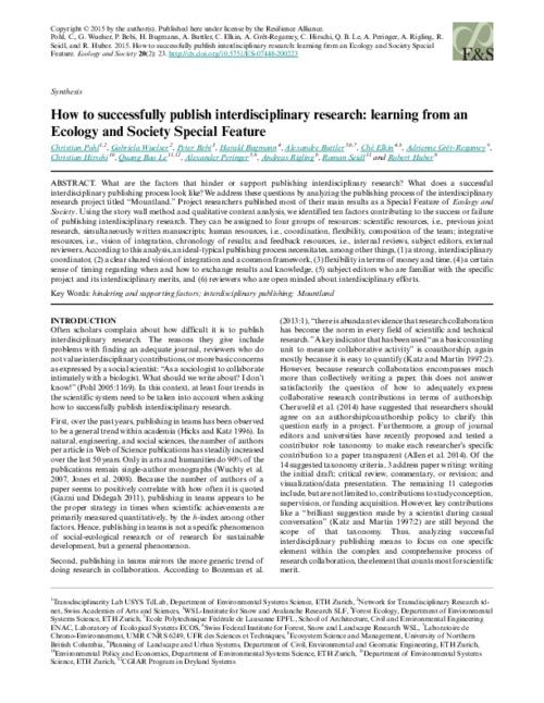 How to successfully publish interdisciplinary research: learning from an Ecology and Society Special Feature