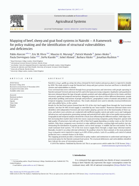 Mapping of beef, sheep and goat food systems in Nairobi — A framework for policy making and the identification of structural vulnerabilities and deficiencies
