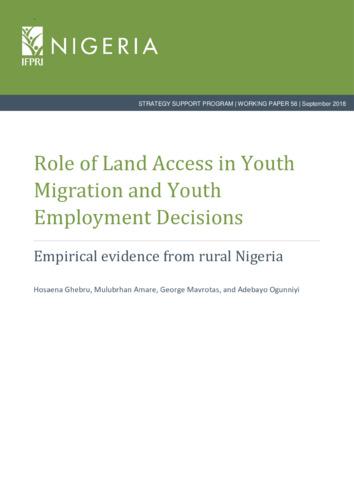 Role of land access in youth migration and youth employment decisions: Empirical evidence from rural Nigeria