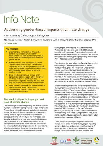 Addressing gender-based impacts of climate change: A case study of Guinayangan, Philippines