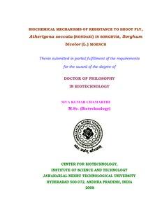 Biochemical mechanisms of resistance to shoot fly, atherigona soccata (rondani) in sorghum, sorghum bicolor (l.) Moench