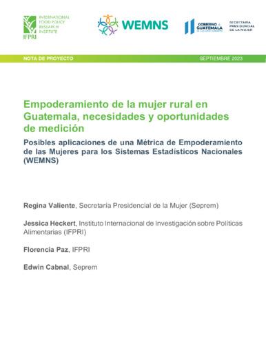 Needs and opportunities for measuring rural women’s empowerment in Guatemala: Possible applications of a Women’s Empowerment Metric for National Statistical Systems (WEMNS)