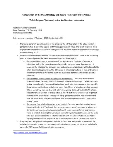 Host Summary: SRF Consultation Webinar on Gender in the SRF
