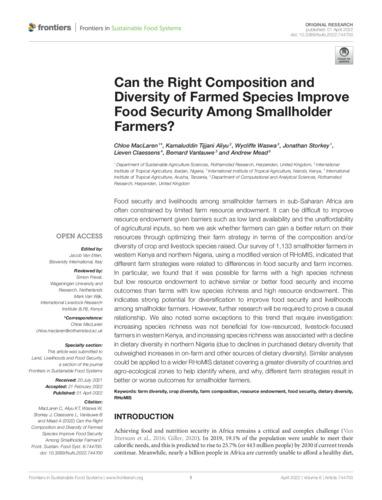 Can the right composition and diversity of farmed species improve food security among smallholder farmers?