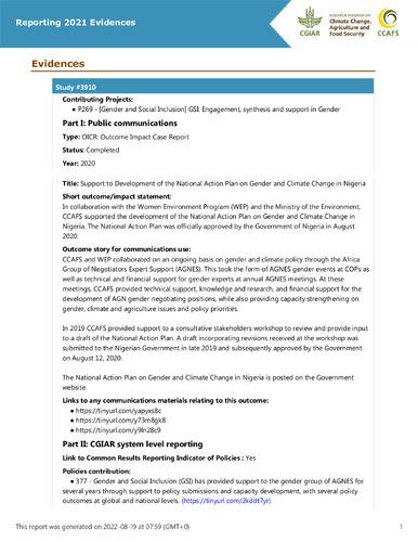 Support to Development of the National Action Plan on Gender and Climate Change in Nigeria