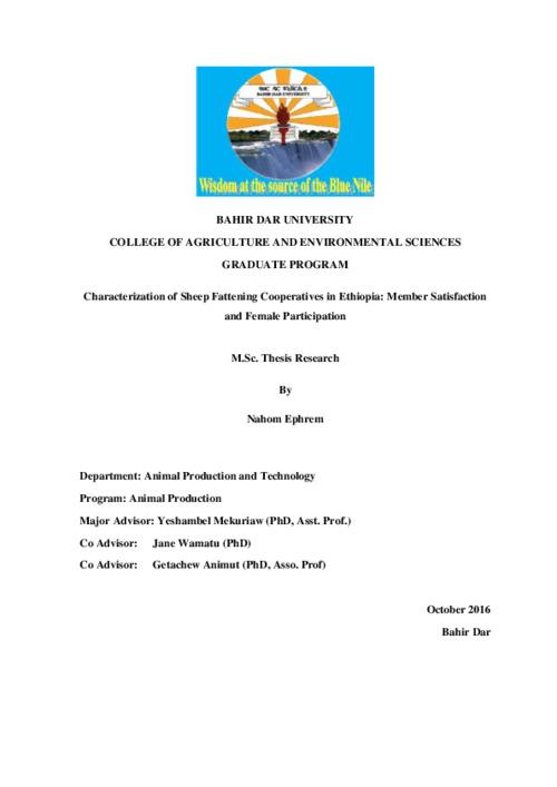 Characterization of Sheep Fattening Cooperatives in Ethiopia: Member Satisfaction and Female Participation