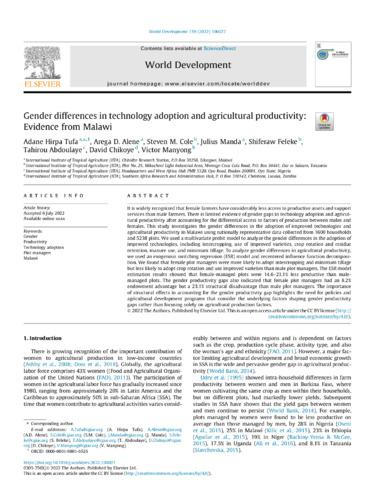 Gender differences in technology adoption and agricultural productivity: evidence from Malawi