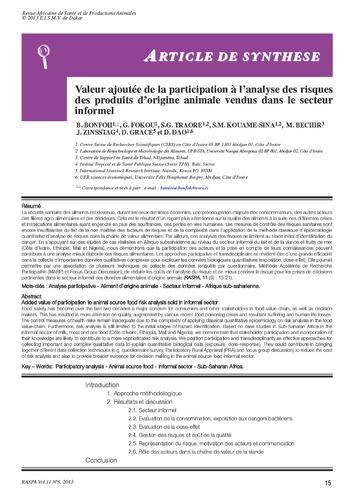 Valeur ajoutée de la participation à l'analyse des risques des produits d'origine animale vendus dans le secteur informel