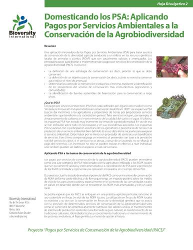 Hoja divulgativa 2: Domesticando los PSA: aplicando pagos por servicios ambientales a la conservación de la agrobiodiversidad