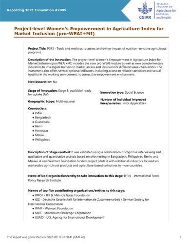 Project-level Women’s Empowerment in Agriculture Index for Market Inclusion (pro-WEAI+MI)