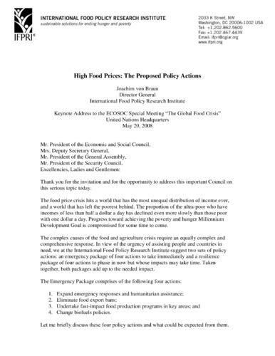 High food prices: The proposed policy actions