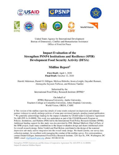 Impact evaluation of the strengthen PSNP4 institutions and resilience (SPIR) development food security activity (DFSA): Midline report