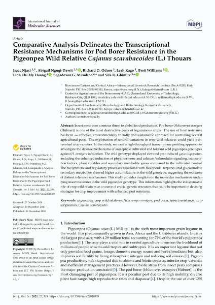 Comparative analysis delineates the transcriptional resistance mechanisms for pod borer resistance in the pigeonpea wild relative Cajanus scarabaeoides (L.) Thouars