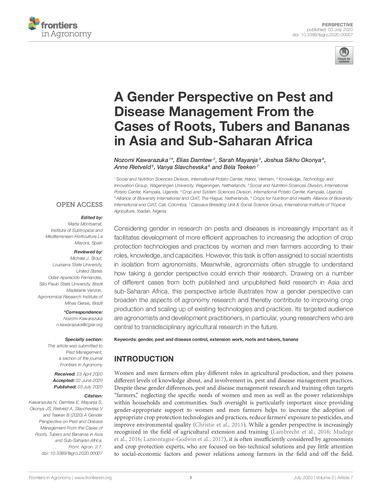 A gender perspective on pest and disease management from the cases of roots, tubers and bananas in Asia and Sub-Saharan Africa