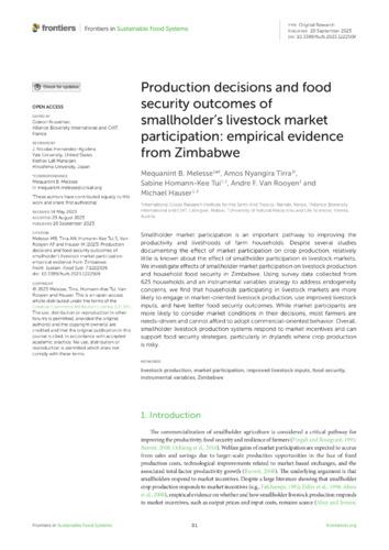 Production decisions and food security outcomes of smallholder’s livestock market participation: empirical evidence from Zimbabwe