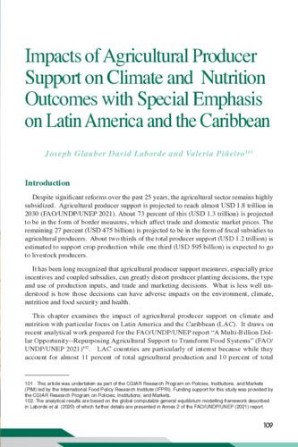 Impacts of agricultural producer support on climate and nutrition outcomes with special emphasis on Latin America and the Caribbean