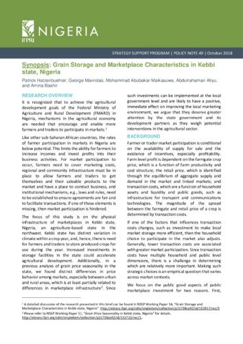 Synopsis: Grain storage and marketplace characteristics in Kebbi state, Nigeria