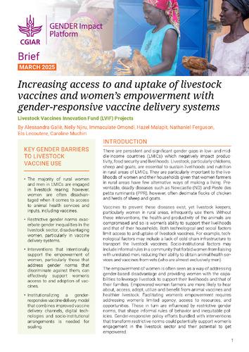 Increasing access to and uptake of livestock vaccines and women's empowerment with gender-responsive vaccine delivery systems