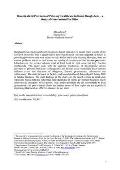 Decentralized provision of primary healthcare in rural Bangladesh : a study of government facilities
