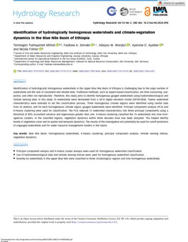 Identification of hydrologically homogenous watersheds and climate-vegetation dynamics in the Blue Nile Basin of Ethiopia