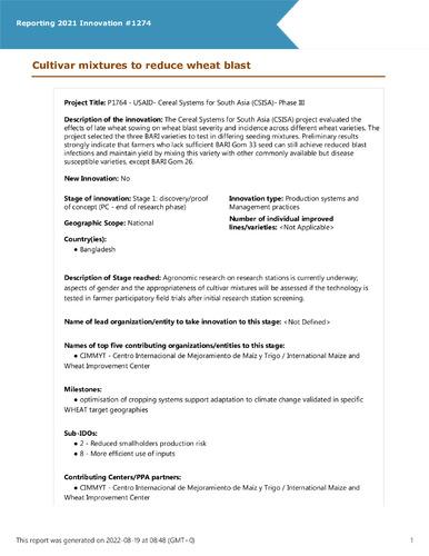 Cultivar mixtures to reduce wheat blast