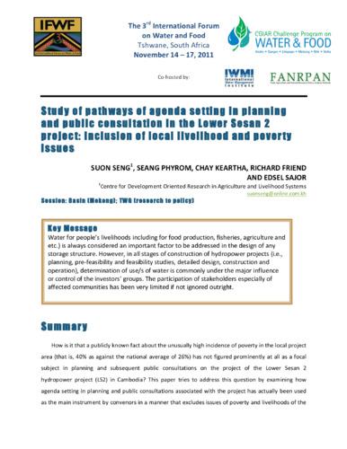 Study of pathways of agenda setting in planning and public consultation in the Lower Sesan 2 project: Inclusion of local livelihood and poverty issues