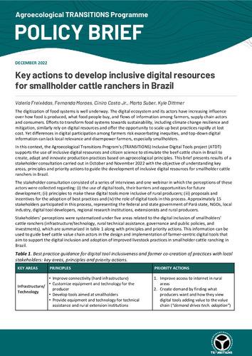 Key actions to develop inclusive digital resources for smallholder cattle ranchers in Brazil