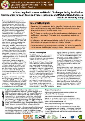 Addressing the economic and health challenges facing smallholder communities through roots and tubers in Maluku and Maluku Utara, Indonesia - results of a scoping study.