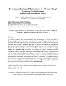 Do Commercialization and Mechanization of a “Women’s Crop” Disempower Women Farmers? Evidence from Zambia and Malawi