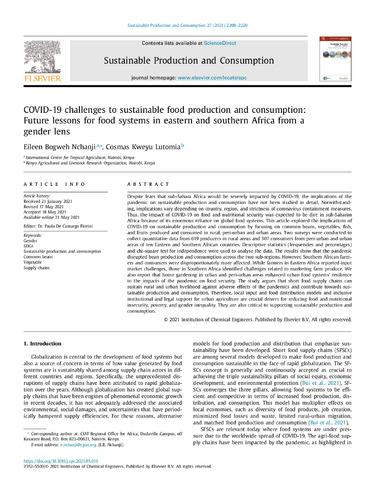 COVID-19 challenges to sustainable food production and consumption: Future lessons for food systems in eastern and southern Africa from a gender lens