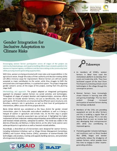 Gender Integration for Inclusive Adaptation to Climate Risks