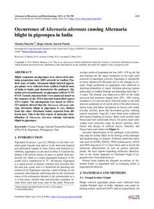 Occurrence of Alternaria alternata causing Alternaria blight in pigeonpea in India