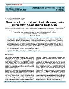 The economic cost of air pollution in Mangaung metro municipality: A case study in South Africa