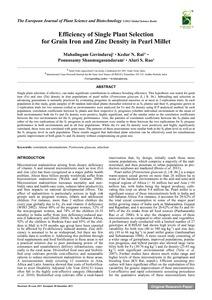 Efficiency of Single Plant Selection for Grain Iron and Zinc Density in Pearl Millet