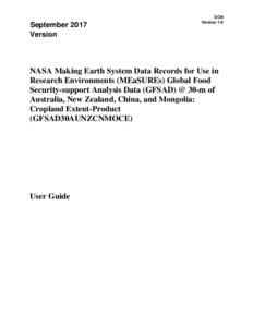 NASA Making Earth System Data Records for Use in Research Environments (MEaSUREs) Global Food Security-support Analysis Data (GFSAD) Cropland Extent 2015 Australia, New Zealand, China, Mongolia 30 m V001