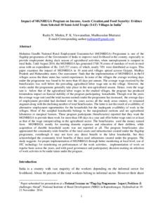 Impact of MGNREGA Program on Income, Assets Creation,and Food Security: Evidence from Selected 10 Semi-Arid Tropic (SAT) Villages in India