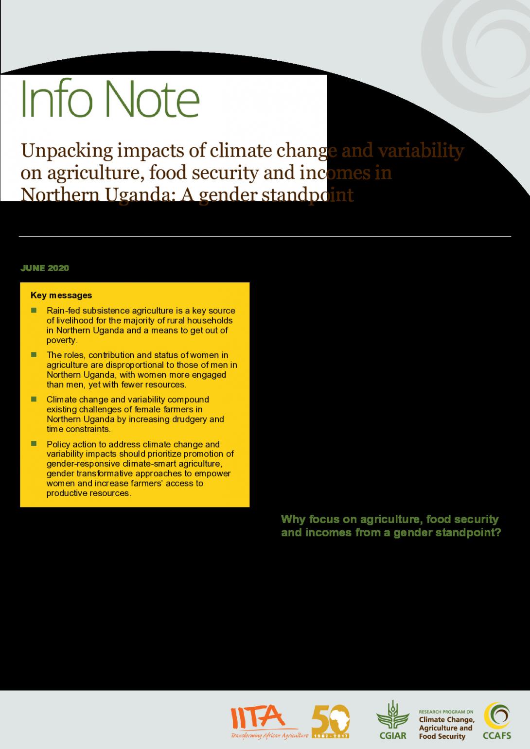 Unpacking impacts of climate change and variability on agriculture, food security and incomes in Northern Uganda: A gender standpoint