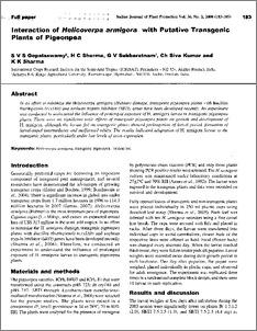 Interaction of Helicoverpa armigera with putative transgenic plants of pigeonpea