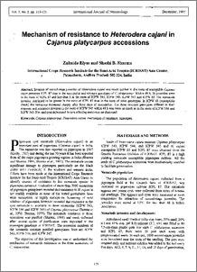 Mechanism of resistance to Heterodera cajani in Cajanus platycarpus accessions