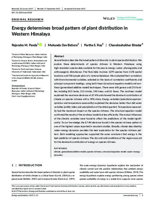 Energy determines broad pattern of plant distribution in Western Himalaya