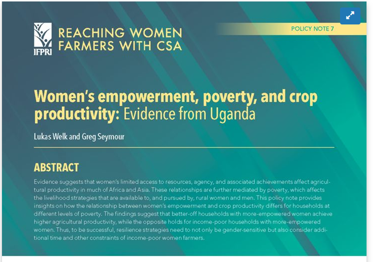 Women’s empowerment, poverty, and crop productivity: Evidence from Uganda