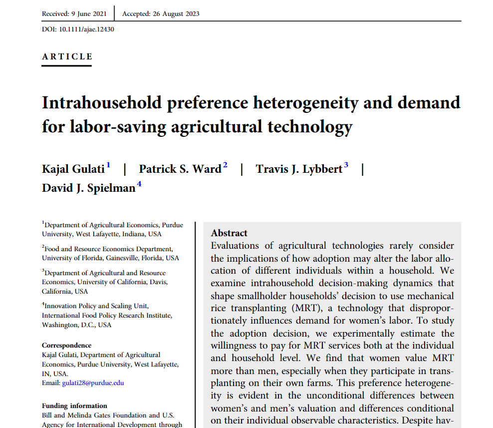 Intrahousehold preference heterogeneity and demand for labor-saving agricultural technology