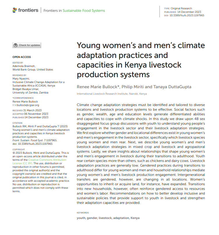 Young women's and men's climate adaptation practices and capacities in Kenya livestock production systems