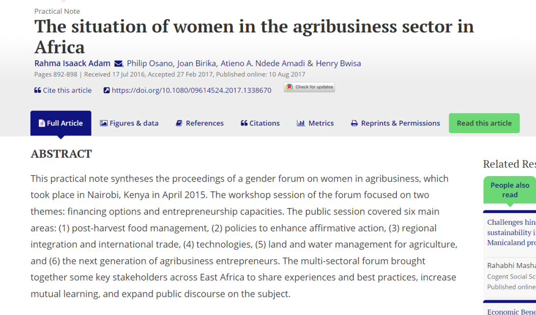 The situation of women in the agribusiness sector in Africa