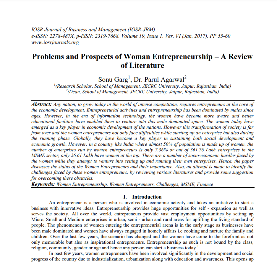 Problems and Prospects of Woman Entrepreneurship – A Review of Literature