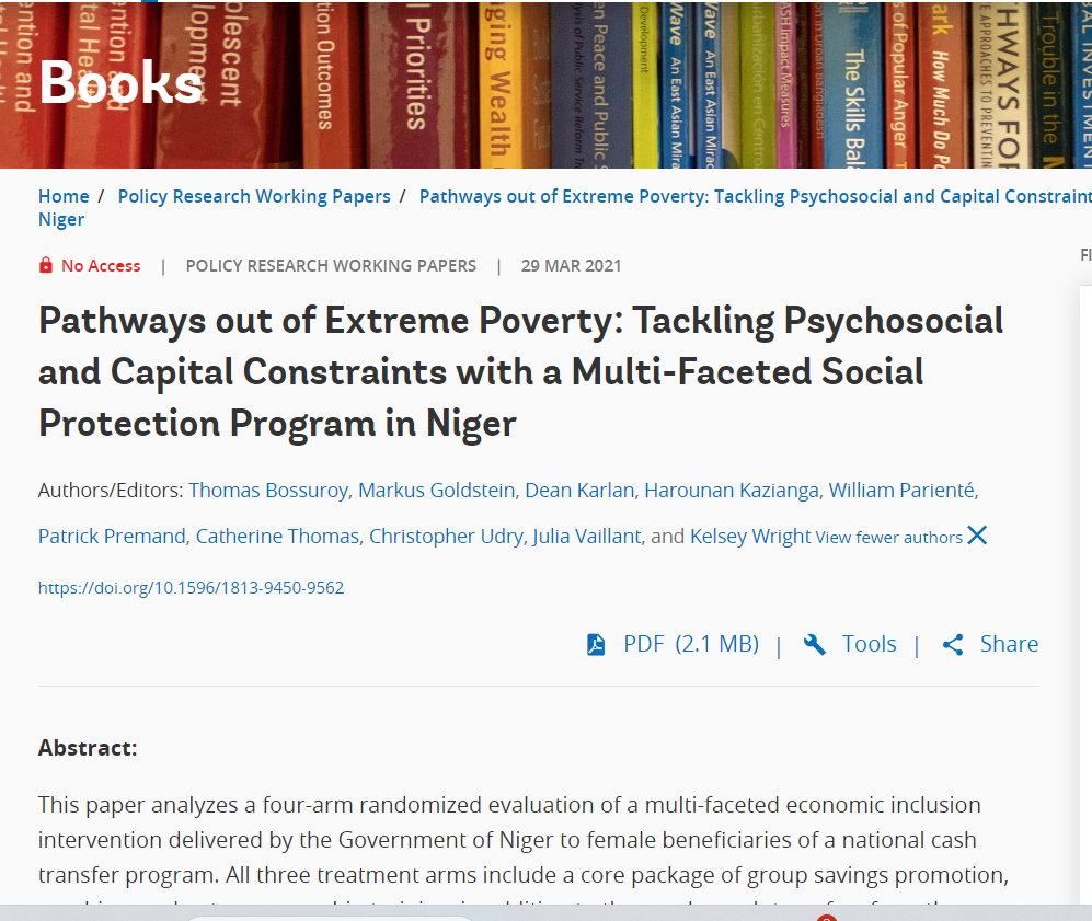 Pathways out of Extreme Poverty: Tackling Psychosocial and Capital Constraints with a Multi-Faceted Social Protection Program in Niger