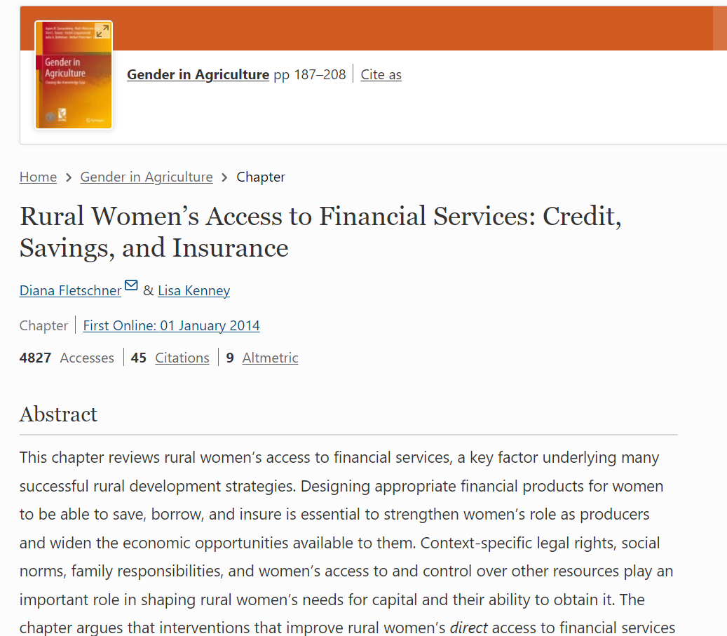 Rural Women’s Access to Financial Services: Credit, Savings, and Insurance
